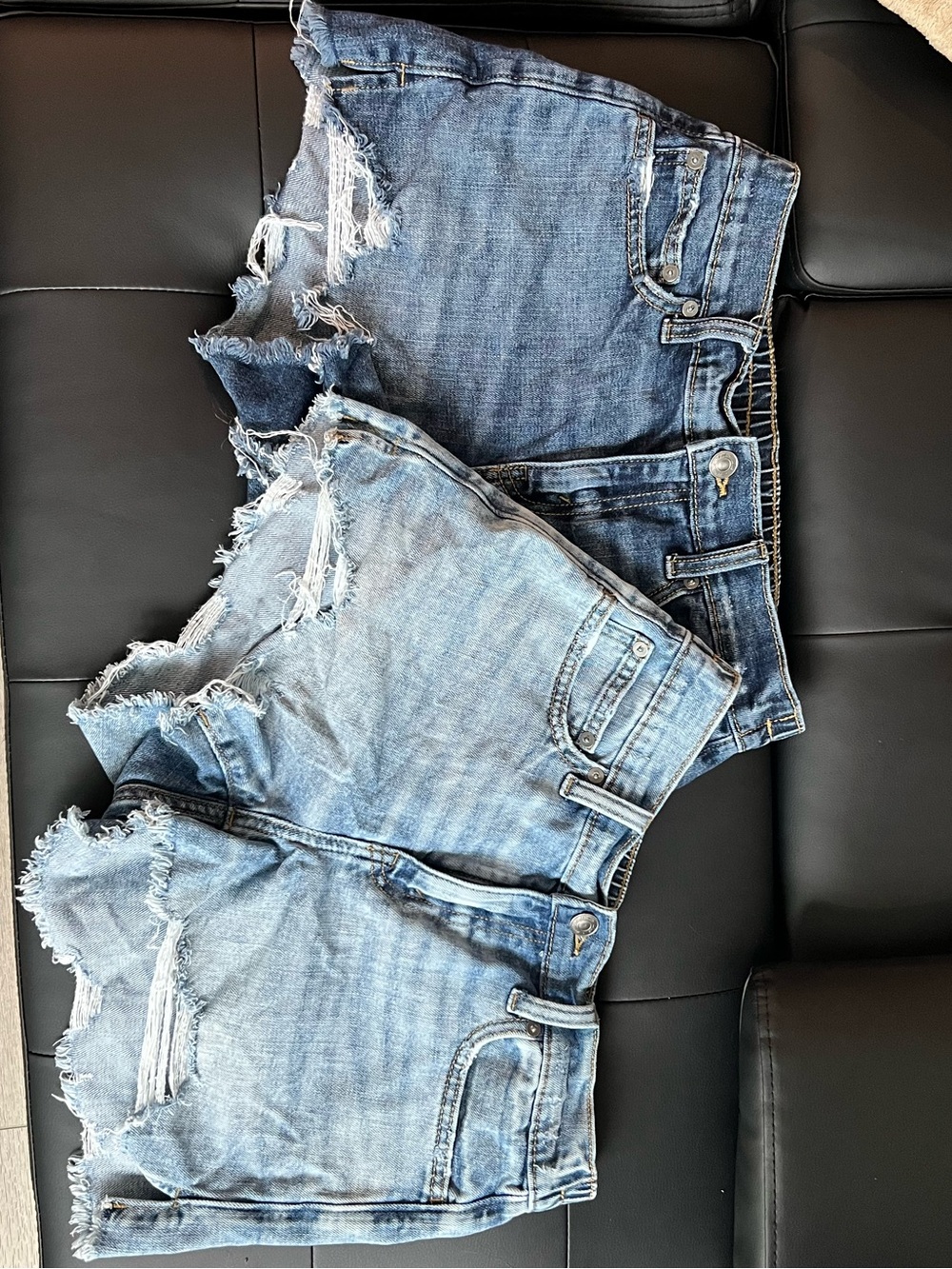 2 Pair Aerie Womens XS Distressed Denim Shorts Light Dark Wash Raw Hem